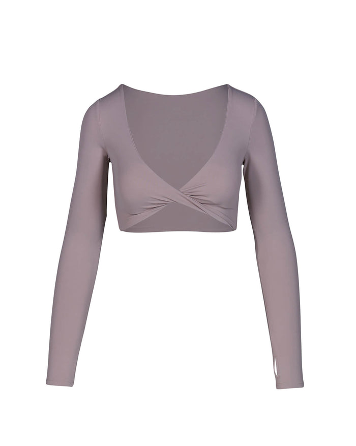 Deep V Crop with sleeves - nude