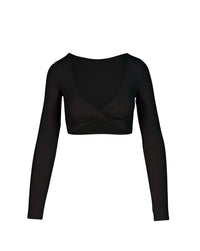 Deep V Crop with sleeves- black