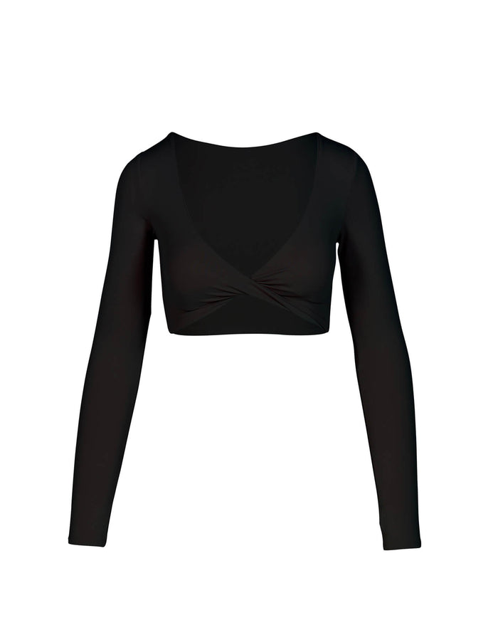 Deep V Crop with sleeves- black