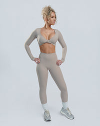 Deep V Crop with sleeves - nude